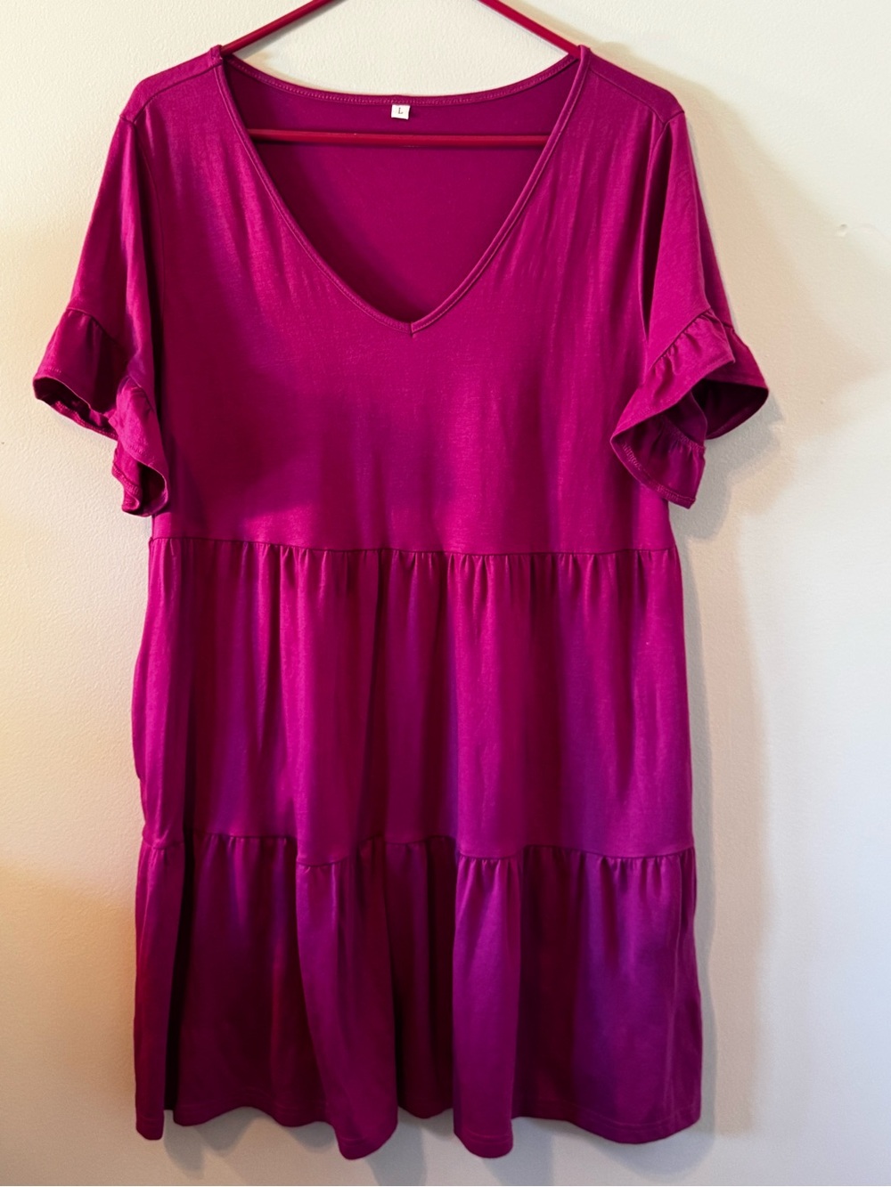 Vibrant Fuchsia Tiered V-Neck Babydoll Dress